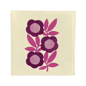 Climbing Flowers card - purples on ivory - handprinted by Sarah Callender